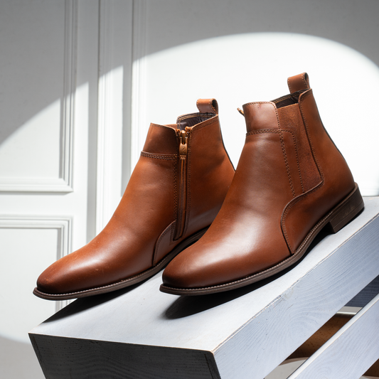 هاف بوت رجالي جلد طبيعي